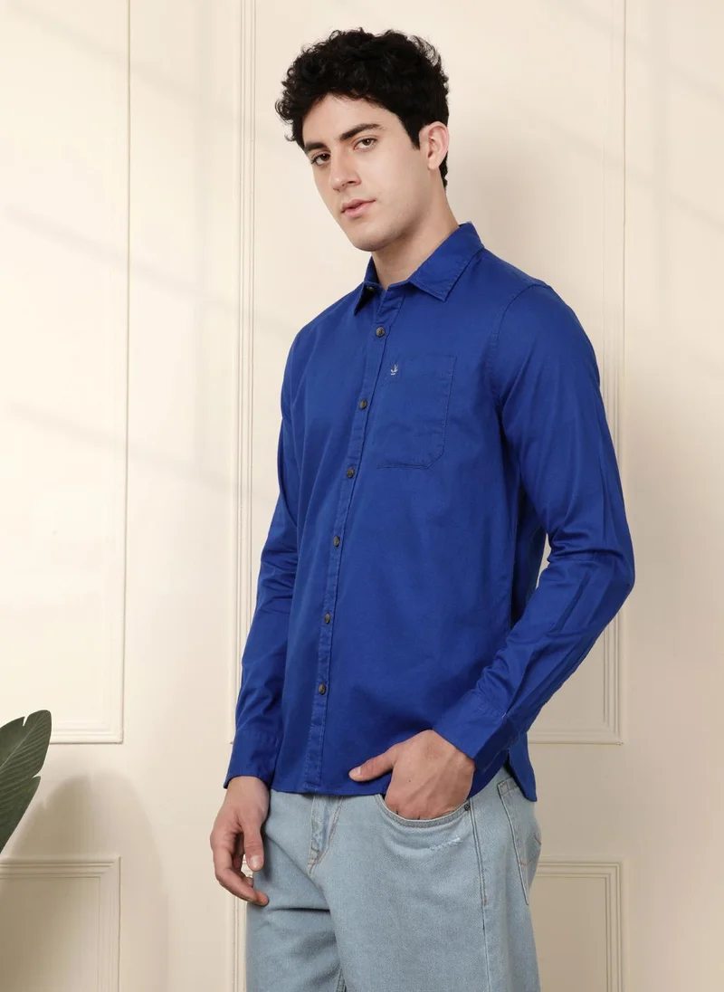 Wrogn Solid Blue Regular Fit Shirt